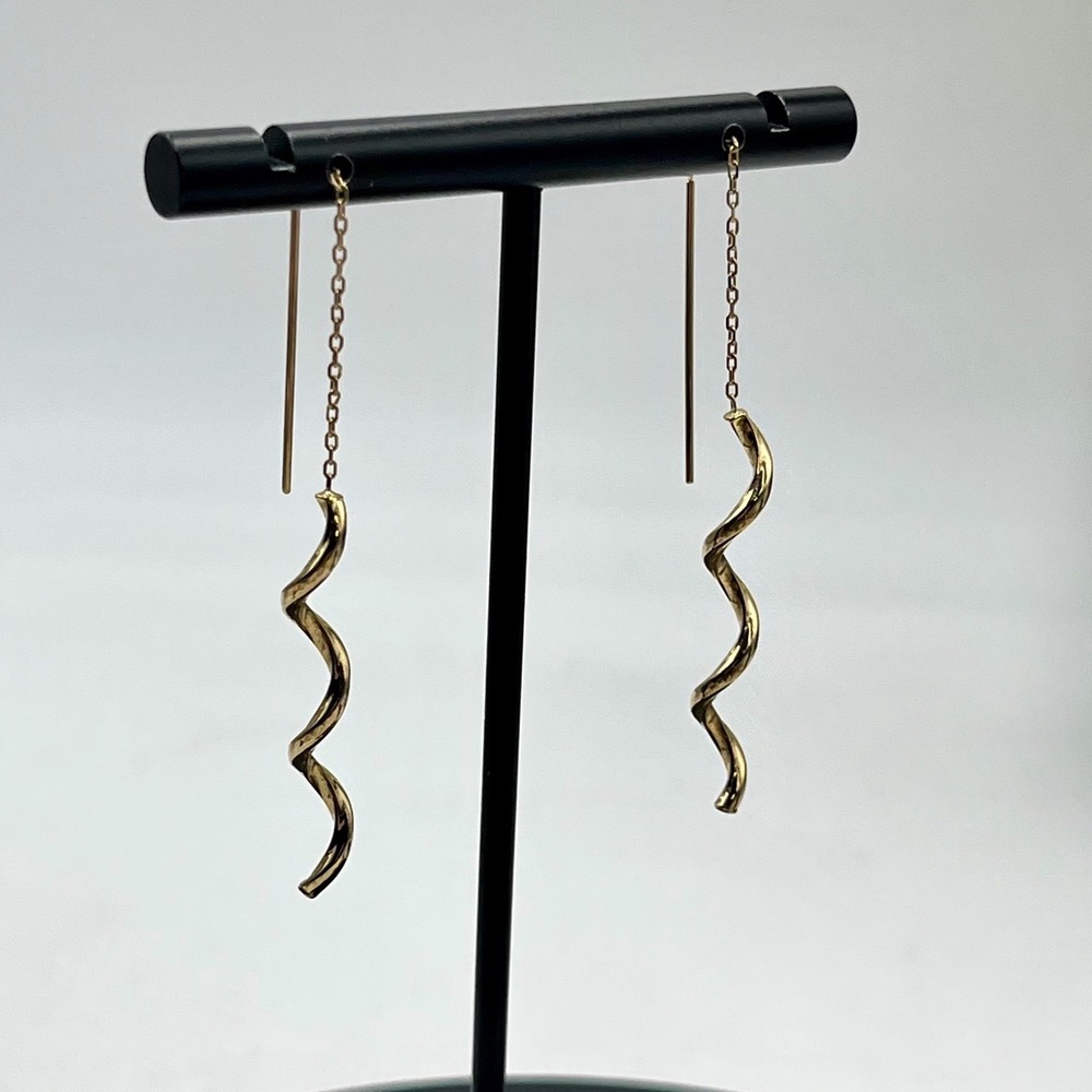 PC 14k Israel Yellow Gold Threader Corkscrew Spiral Threader Earrings‎ 1.4 grams